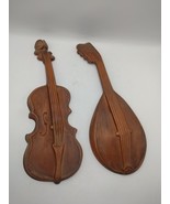 Vintage Cast Metal Violin &amp; Mandolin Set Wall Hanging 18&quot;  Retro Decor MCM - $30.51 CAD