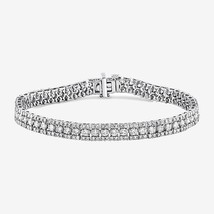 6CT Rond Imitation Diamant 3-Row Tennis Bracelet 14K or Blanc Finition 17.8cm - £106.85 GBP