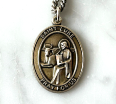 St Luke Pray For Us Medal 18 Kt Gold on Sterling 13&quot; Chain Bliss - £74.23 GBP