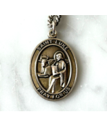 St Luke Pray For Us Medal 18 Kt Gold on Sterling 13&quot; Chain Bliss - £74.69 GBP