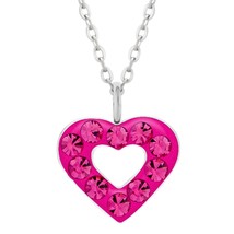 Heart Necklace 925 Sterling Silver with Pink Crystals - £14.59 GBP