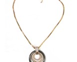Concentric Circles Gold Black Necklace Rhinestone 3 Rings  CZ Long Box C... - $19.75