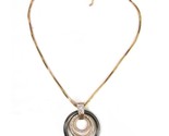 Concentric Circles Gold Black Necklace Rhinestone 3 Rings  CZ Long Box C... - £15.78 GBP