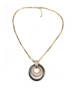 Concentric Circles Gold Black Necklace Rhinestone 3 Rings  CZ Long Box C... - £15.65 GBP