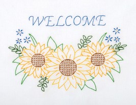 Jack Dempsey Stamped White Sampler 11&quot;X14&quot;-Welcome Sunflowers - £18.40 GBP