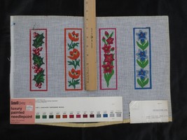SCOVILL 4 Floral Bookmarks NEEDLEPOINT CANVAS w/Color Code - 2&quot; x 6-3/4&quot;... - £9.44 GBP