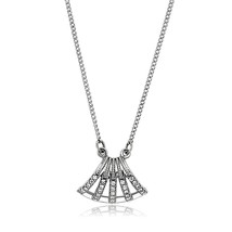 Dainty Round Pave Simulated Diamond Fan Shape Pendant Stainless Steel Necklace - £48.41 GBP