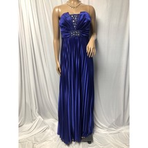 My Michelle Formal Dress Womens Large Blue Beaded Shiny Strapless Pleated Maxi - £26.97 GBP
