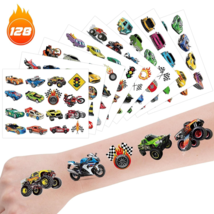 128pcs Hot Temporary Tattoos 8 Sheets Race Cars Birthday Party Supplies - $130.91 MXN