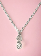 Adorable Fruit Pineapple Pendant Charm Necklace Silver Tone 18&quot; Cute! - $4.99