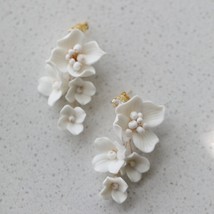 Ins Porcelain Flower Wedding Earrings Bridal Jewelry Gold Silver Color Handmade  - £21.96 GBP