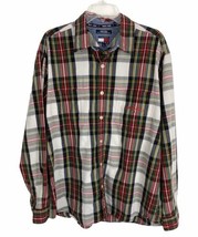 Tommy Hilfiger Mens Shirt Size L Large Green Red Plaid Long Sleeve Butto... - $24.32