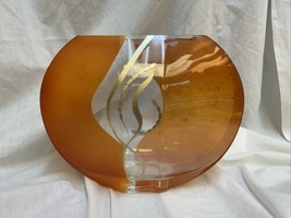 Womar Glass Large Orange/Gold Vase Made In Poland - £71.02 GBP