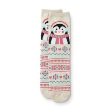 Holiday Novelty Crew Socks Women&#39;s Shoe Size 4-10 Tan Penguin Snowflakes... - $10.03