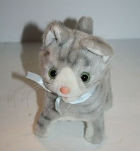Westminster Electronic Kitten Cat 6&quot; Gray Striped Walks Green Eyes Sound Meows - £13.87 GBP