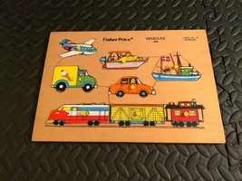 Vintage 1970&#39;s Fisher-Price #508 VEHICLES Wooden Frame Tray Puzzle StanfordAprvd - £39.41 GBP
