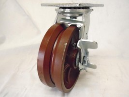 6&quot; x 2&quot; Swivel Caster 7/8&quot; V-Groove with Brake Ductile Steel Wheel 1500 lbs - £29.26 GBP