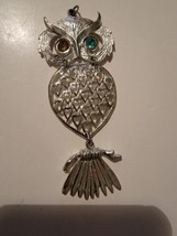 Vintage Pendant Owl Silver Tone Bird Blue Rhinestone - £9.39 GBP
