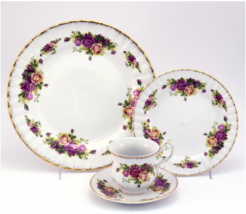 English Rose Garden Porcelain China  24 kt Gold Banded 48 Piece Dinnerware Set  - £331.90 GBP