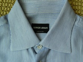 Giorgio Armani Dress Shirt Blue White Woven Stripe 39 15 1/2 - $47.97