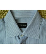 Giorgio Armani Dress Shirt Blue White Woven Stripe 39 15 1/2 - £37.68 GBP