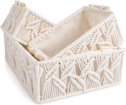 Anminy Macrame Storage Baskets Set Of 3 Pcs., Handmade Cotton Woven Decorative - £37.63 GBP