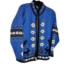 Icelandic Design Christmas Holiday Reindeer Snowflake Cardigan Size Medi... - $59.39