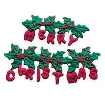Merry Christmas Cloth Plush Banner Garland Holly Berries Sewn - £11.88 GBP