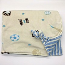 Tiddliwinks Sport Baby Blanket Knotted Corner Blue Stripe Baseball Soccer - £11.87 GBP