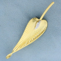 Italian Made Diamond Feather Pin in 18K Yellow Gold - £538.64 GBP