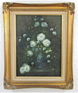 1902 Oil Painting Chrysanthemum Daisy in Glass Vase Carved Gold Frame H.... - $2,474.01