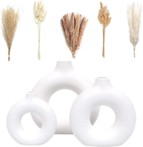 Set of 3 White Ceramic Vase with 65 PCS Dried Pampas Grass Flowers Aesthetic - £26.74 GBP