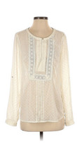 Daniel Rainn Blouse Womens Size S White long Sleeve Flocked Lace Placket - £21.06 GBP