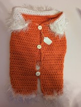 Dog Sweater Hand Made Knit Crochet White Orange Fluffy Pet Fashion Glam ... - £23.64 GBP