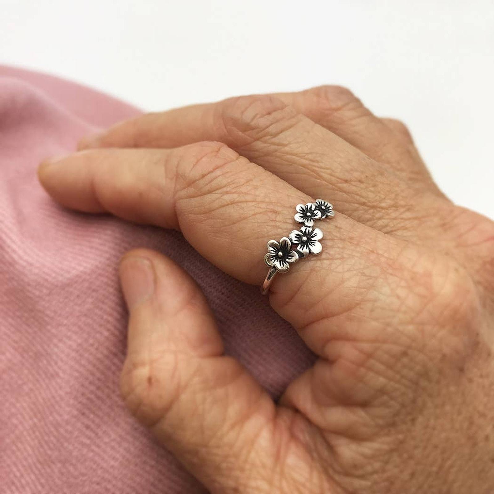 Artisan Sterling Silver Cherry Blossoms Layering Stacking Ring Item image 2