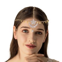 Rhinestone Moon Head Chain Gold Sequins Head Chains Boho Headpiece Hair Accessor - £19.61 GBP