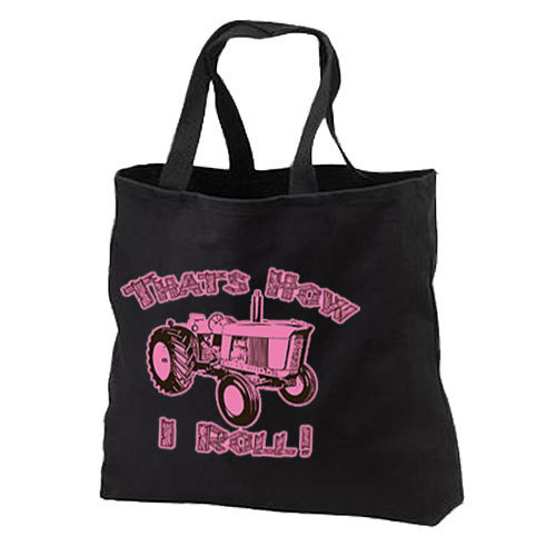 Pink Tractor How I Roll New Black Tote Bag, Southern Humor Glam - $17.99
