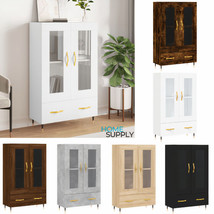 Modern Wooden Home 2 Door Storage Cabinet Unit With Glazed Display &amp; Drawer Wood - £108.88 GBP+