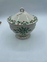 Lenox Dimensions Holiday Pedestal Covered Candy Dish -Embossed Holly/Berries - £15.91 GBP