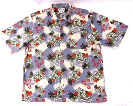 Columbia Blue Red Short Sleeve Button Front Hawaiian Aloha Shirt Mens Large - $29.74