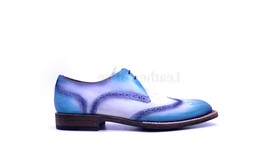 Handmade Green Patina Wingtip Dress Shoes, Genuine Leather Formal Shoes - $180.49