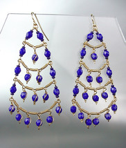 STUNNING Sapphite Blue Crystal Beads Gold Chandelier Dangle Peruvian Ear... - $21.99