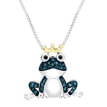 0.3ct Blue &amp; Black Lab Created Diamond Frog Pendant Necklace 925 Sterling Silver - £77.35 GBP