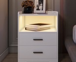 Dnbss White Nightstand With Charging Station And Led, Light On - £98.22 GBP