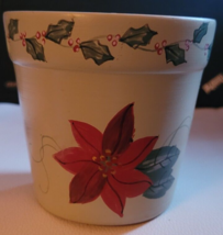 Clay Planter Poinsettia Painted Christmas Utensil Holder Pen Pencil Holi... - $298.05 MXN