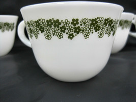 4 Corning Ware Cup Mug Milk Glass Crazy Daisy Spring Blossom Green White Vintage - $34.99