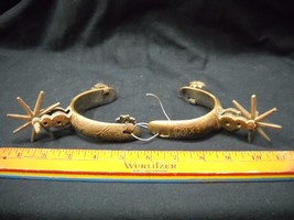 Antique Hand Engraved Mexican 8pt Rawl Rowel Brass Spur Set Colonial Sty... - €214,93 EUR