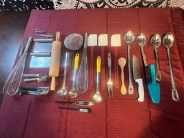 Commercial Kitchen Utensil Lot-Spatulas, Spoons, Whisks, Rolling Pin And... - $65.09