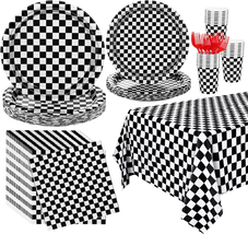 Racing Party Tableware Set 121 Pieces Include Black and White Checkered Napkins, - £27.19 GBP