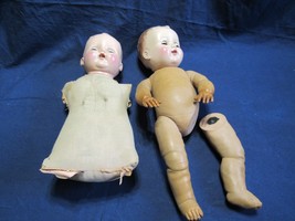 Pair of Antique Composite Baby Dolls with Teeth and Sleepy Eyes Parts or Repair - £43.58 GBP